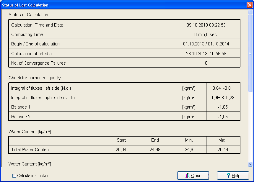 Status of last calculation